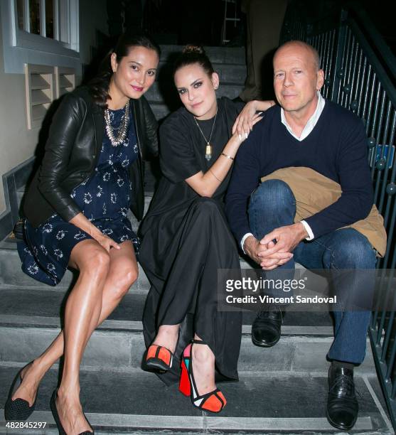 Emma Heming, Tallulah Willis and Bruce Willis attend Tallulah Willis and Mallory Llewellyn celebrate the launch of their new fashion blog "The...