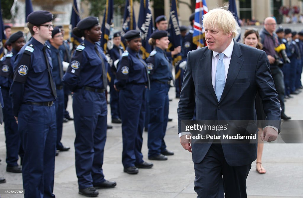 Boris Johnson Attends The Volunteer Police Cadet Parade In Trafalagar Square