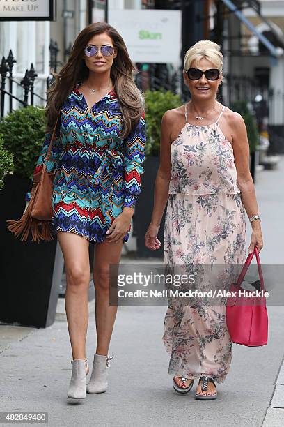 Jessica Wright and mother Carol Wright visit the Tracy Giles bespoke make up salon in Knightsbridge on August 3, 2015 in London, England.