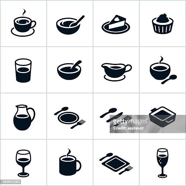 black serving dishes icons - soup stock illustrations
