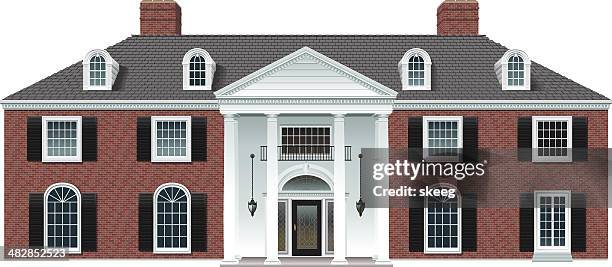 stockillustraties, clipart, cartoons en iconen met brick manor house - landhuis