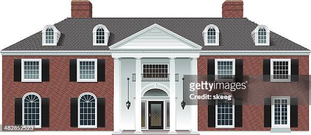 brick manor house - chimney stock illustrations