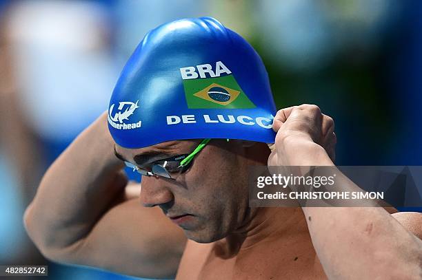 Brazil's Joao De Lucca gets ready to compete in a semi-final of the men's 200m freestyle swimming event at the 2015 FINA World Championships in Kazan...