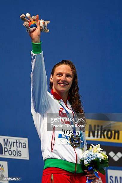 Gold medalist Katinka Hosszu of Hungary poses during the medal ceremony for the Women's 200m Individual Medley Final on day ten of the 16th FINA...