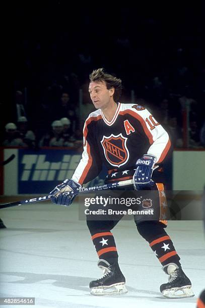 Guy Lafleur of the Wales Conference and the Quebec Nordiques skates on the ice during the 1991 42nd NHL All-Star Game against the Campbell Conference...