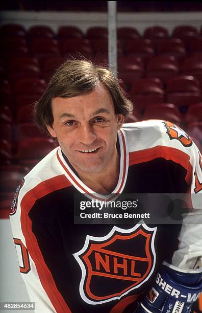 Guy Lafleur of the Wales Conference and the Quebec Nordiques poses for a portrait before the 1991 42nd NHL All-Star Game against the Campbell...