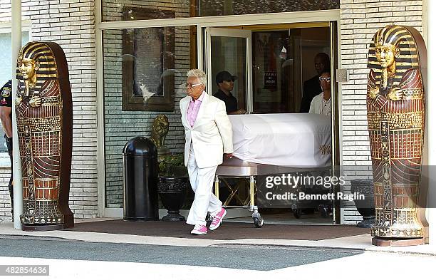 The body of Bobbi Kristina Brown leaves Whigham Funeral Home following a funeral service on August 3, 2015 in Newark, New Jersey. Bobbi Kristina...