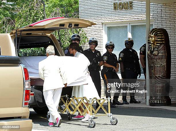 The body of Bobbi Kristina Brown leaves Whigham Funeral Home following a funeral service on August 3, 2015 in Newark, New Jersey. Bobbi Kristina...