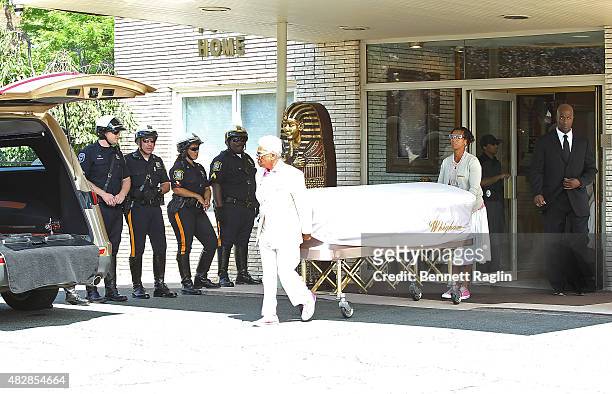 The body of Bobbi Kristina Brown leaves Whigham Funeral Home following a funeral service on August 3, 2015 in Newark, New Jersey. Bobbi Kristina...
