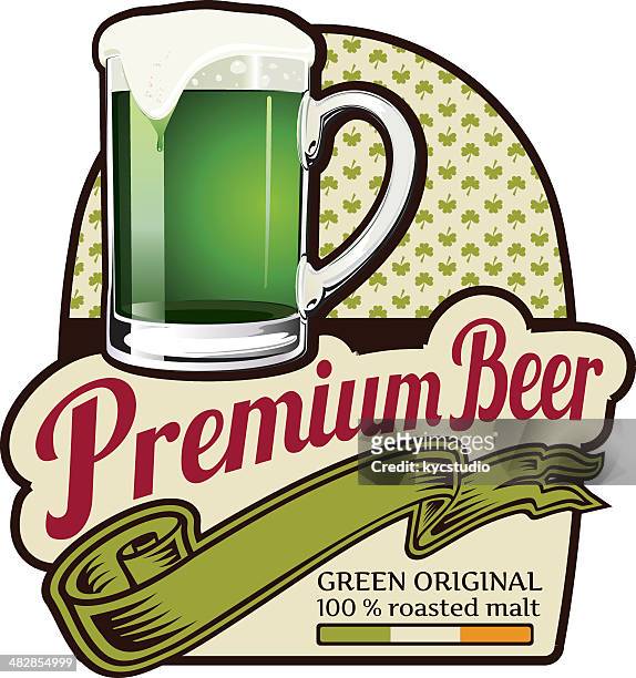 ilustraciones, imágenes clip art, dibujos animados e iconos de stock de premium etiqueta de la cerveza verde - saint patricks tag