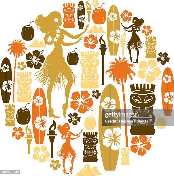 stockillustraties, clipart, cartoons en iconen met hawaii icon montage - hawaiian glyph