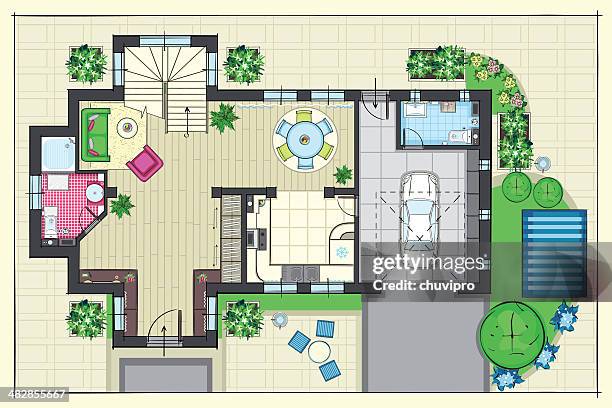 house plan - kitchen window stock illustrations