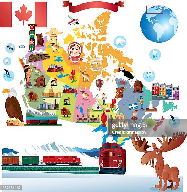 cartoon map of canada - yellowknife stock illustrations