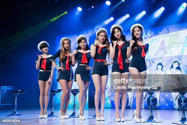 Members of South Korean girl group T-ara attend the press showcase for their 11th Mini Album 'So Good' on August 3, 2015 in Seoul, South Korea.