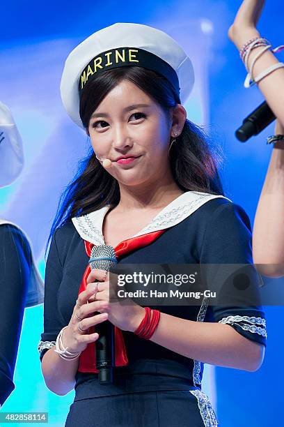 Soyeon of South Korean girl group T-ara attends the press showcase for their 11th Mini Album 'So Good' on August 3, 2015 in Seoul, South Korea.