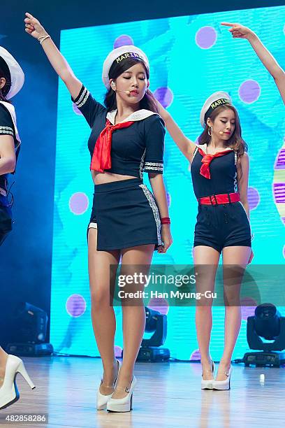 Soyeon of South Korean girl group T-ara attends the press showcase for their 11th Mini Album 'So Good' on August 3, 2015 in Seoul, South Korea.