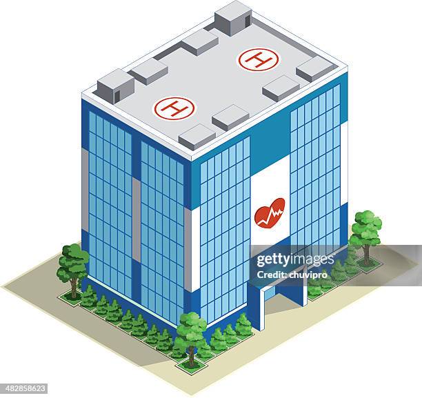 illustrazioni stock, clip art, cartoni animati e icone di tendenza di ospedale edificio isometrica - costruire
