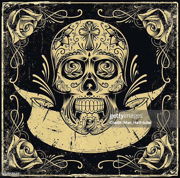 mexican skull - mexican flower pattern stock illustrations