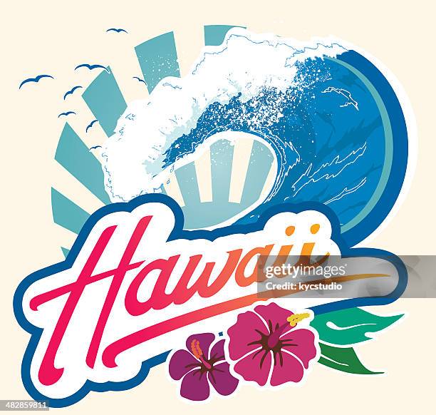 illustrations, cliparts, dessins animés et icônes de emblème du surf à hawaï - hawaii