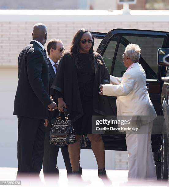 Pat Houston arrives at the funeral service for Bobbi Kristina Brown at the Whigham Funeral Home on August 3, 2015 in Newark, New Jersey. Bobbi...