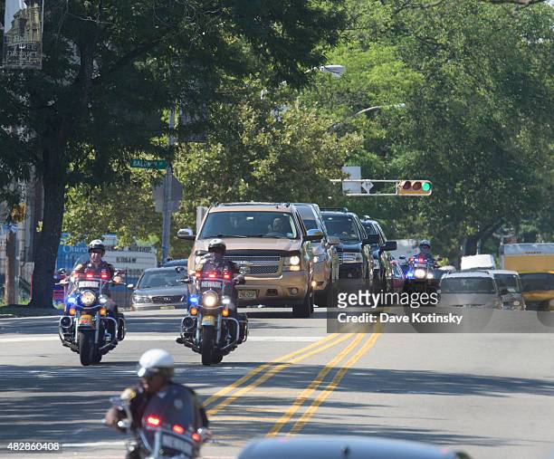 Funeral cortege arrives ahead of a funeral services for Bobbi Kristina Brown at the Whigham Funeral Home on August 3, 2015 in Newark, New Jersey....
