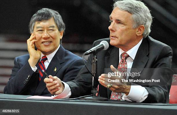 Outgoing University of Maryland basketball coach Gary Williams speaking at for the press conference announcing his retirement on May 06 2011 in...