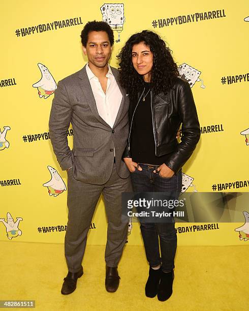 Toure and Rita Nakouzi attend Pharrell Williams' SpongeBob-themed 41st birthday party at Bikini Bottom at Cipriani Wall Street on April 4, 2014 in...