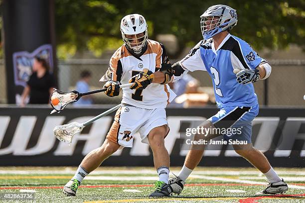 Kevin Rice of the Rochester Rattlers controls the ball against the Ohio Machine on August 1, 2015 at Selby Stadium in Delaware, Ohio. Rochester...