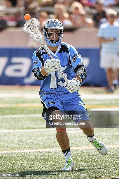 Peter Baum of the Ohio Machine controls the ball against the Rochester Rattlers on August 1, 2015 at Selby Stadium in Delaware, Ohio. Rochester...