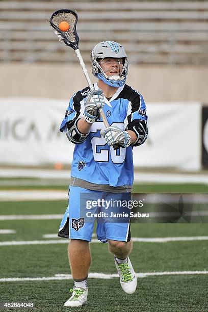 Tom Schreiber of the Ohio Machine controls the ball against the Rochester Rattlers on August 1, 2015 at Selby Stadium in Delaware, Ohio. Rochester...