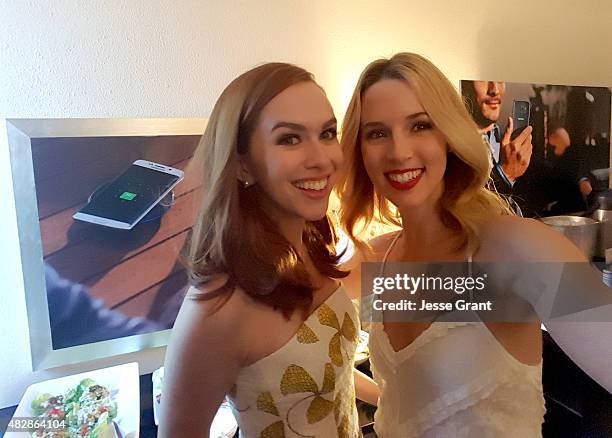 Actresses Elizabeth McLaughlin and Alona Tal of Amazon Studios' 'Hand Of God' take a selfie with the Samsung Galaxy S6 Edge at the Getty Images...