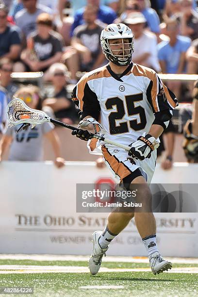 Kyle Denhoff of the Rochester Rattlers controls the ball against the Ohio Machine on August 1, 2015 at Selby Stadium in Delaware, Ohio. Rochester...