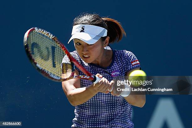 Misaki Doi of Japan plays against Catherine Bellis of the United States during day one of the Bank of the West Classic at the Stanford University...