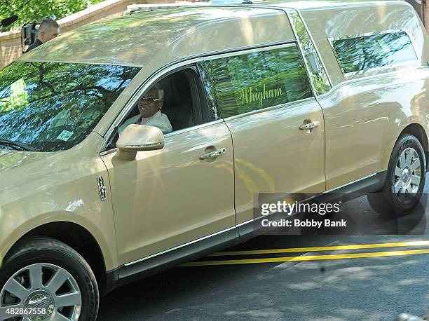 The Wingham Funeral Home hearse leaves Fairview Cemetery that was carrying the body of Bobbi Kristina Brown at Fairview Cemetery on August 3, 2015 in...