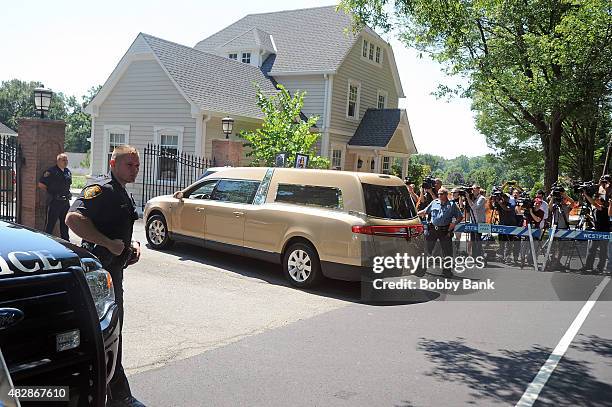 Hearse carrying the body of Bobbi Kristina Brown at Fairview Cemetery on August 3, 2015 in Westfield, New Jersey. Bobbi Kristina Brown, daughter of...