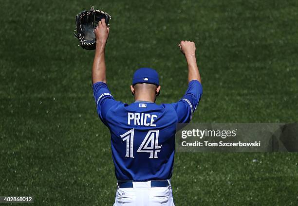 David Price of the Toronto Blue Jays before starting to pitch in the first inning during MLB game action against the Minnesota Twins on August 3,...