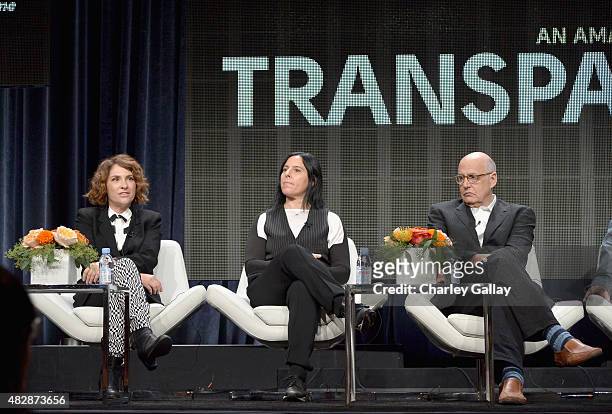 Creator/executive producer Jill Soloway, Executive producer Andrea Sperling and actor Jeffrey Tambor speak onstage during the 'Transparent' panel...