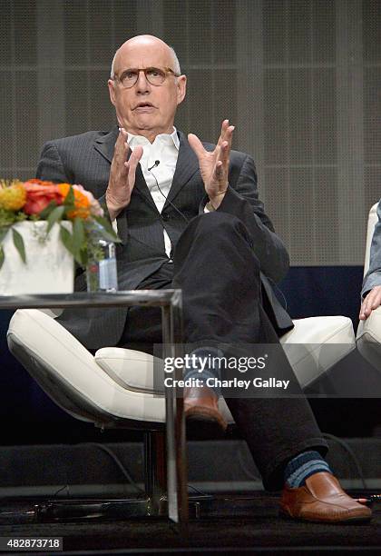 Actor Jeffrey Tambor speaks onstage during the 'Transparent' panel discussion at the Amazon Studios portion of the 2015 Summer TCA Tour on August 3,...