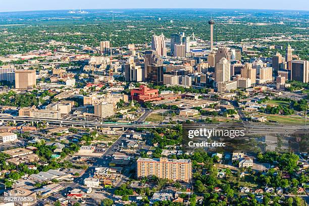 san antonio cityscape skyline aerial view - san antonio stockfoto's en -beelden