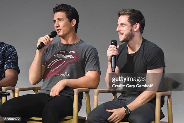 Actors Miles Teller and Jamie Bell attend Apple Store Soho Presents: Meet the Actors: Miles Teller, Kate Mara, Michael B. Jordan, and Jamie Bell,...