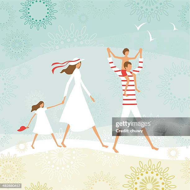 summer family on the beach - family beach stock illustrations