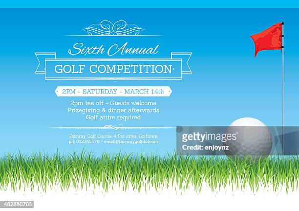 ilustraciones, imágenes clip art, dibujos animados e iconos de stock de cartel de golf tournament - golf flag