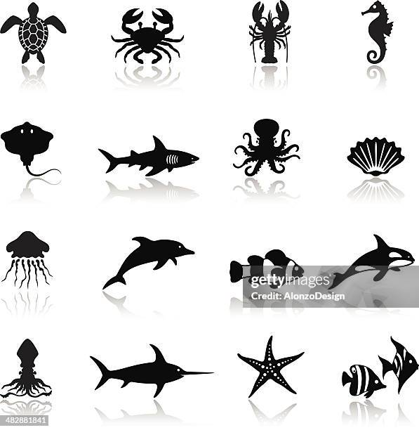 ilustrações, clipart, desenhos animados e ícones de vida marinha conjunto de ícones - arraia peixe