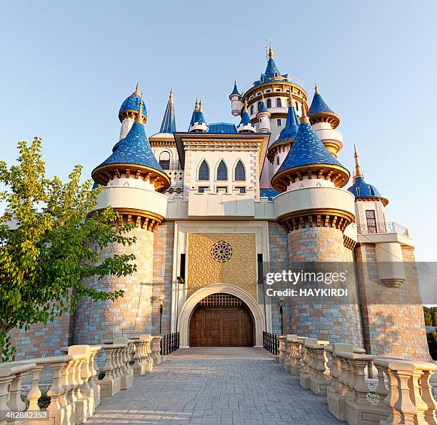 fairy tale castle - castle stockfoto's en -beelden