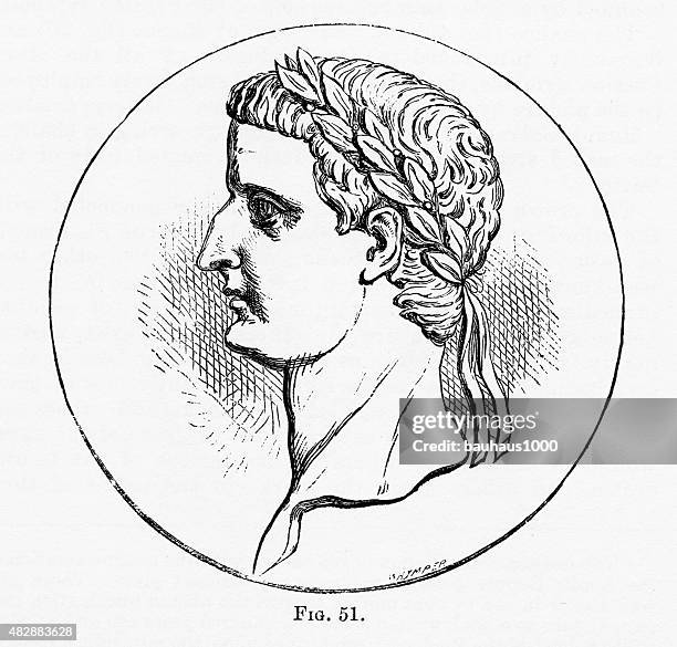 laureated head of tiberius christian symbolism engraving - laurel hardware stock illustrations