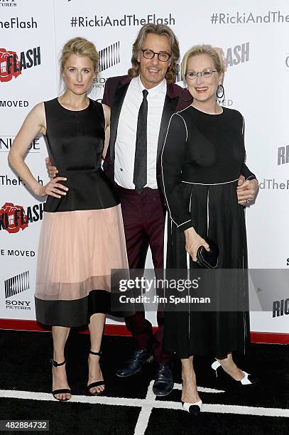 Actress Mamie Gummer, musician/actor Rick Springfield and actress Meryl Streep attend the "Ricki And The Flash" New York premiere at AMC Lincoln...