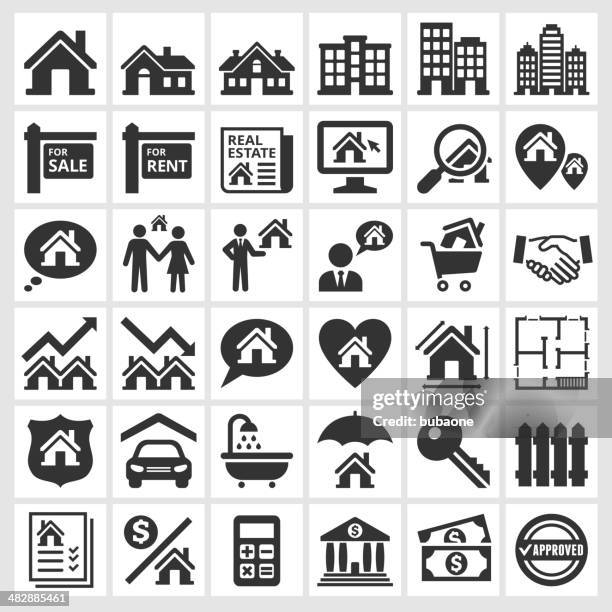 schwarz und weiß-real estate transaktion symbole - paar gruppierung stock-grafiken, -clipart, -cartoons und -symbole