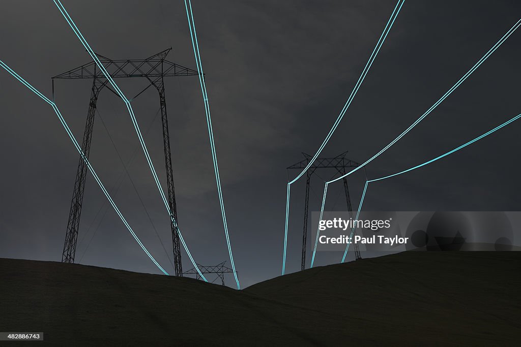 Light Trails Along Powerlines