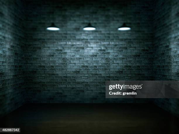 dark, scar, empty office room - jail room stockfoto's en -beelden