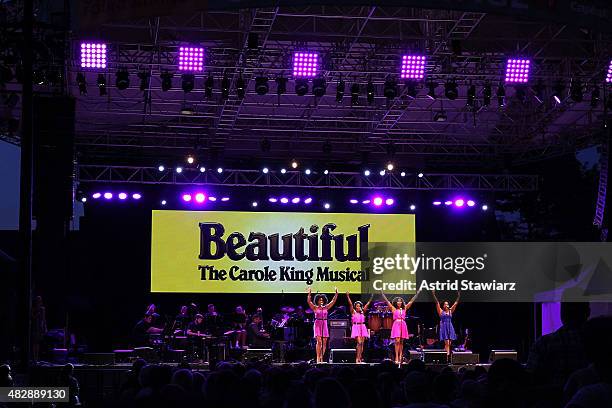 Cast from Broadway musical "Beautiful" perform during SummerStage Presents: "Beautiful: Carole King Musical" Songs In Concert at Rumsey Playfield,...